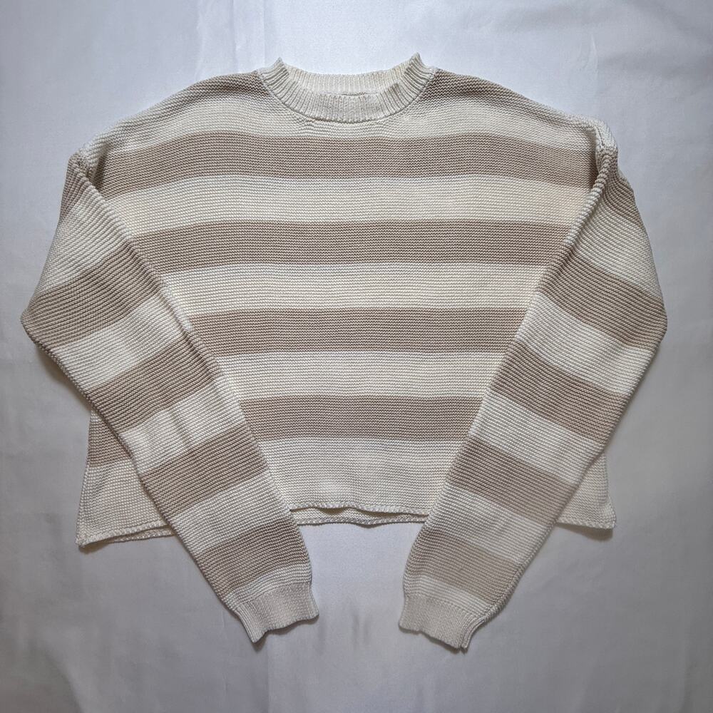 Moon & Madison Women's Cropped Knit Striped Neutral Long Sleeve Sweater Sz Small